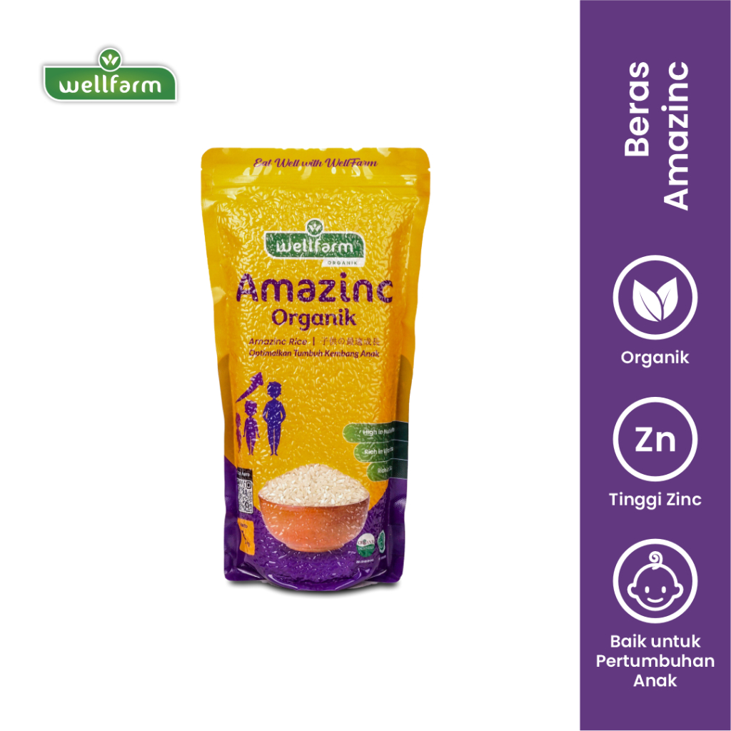 

WELLFARM Beras Organik Amazinc kemasan 1 Kg Untuk MPASI dan mencegah STUNTING