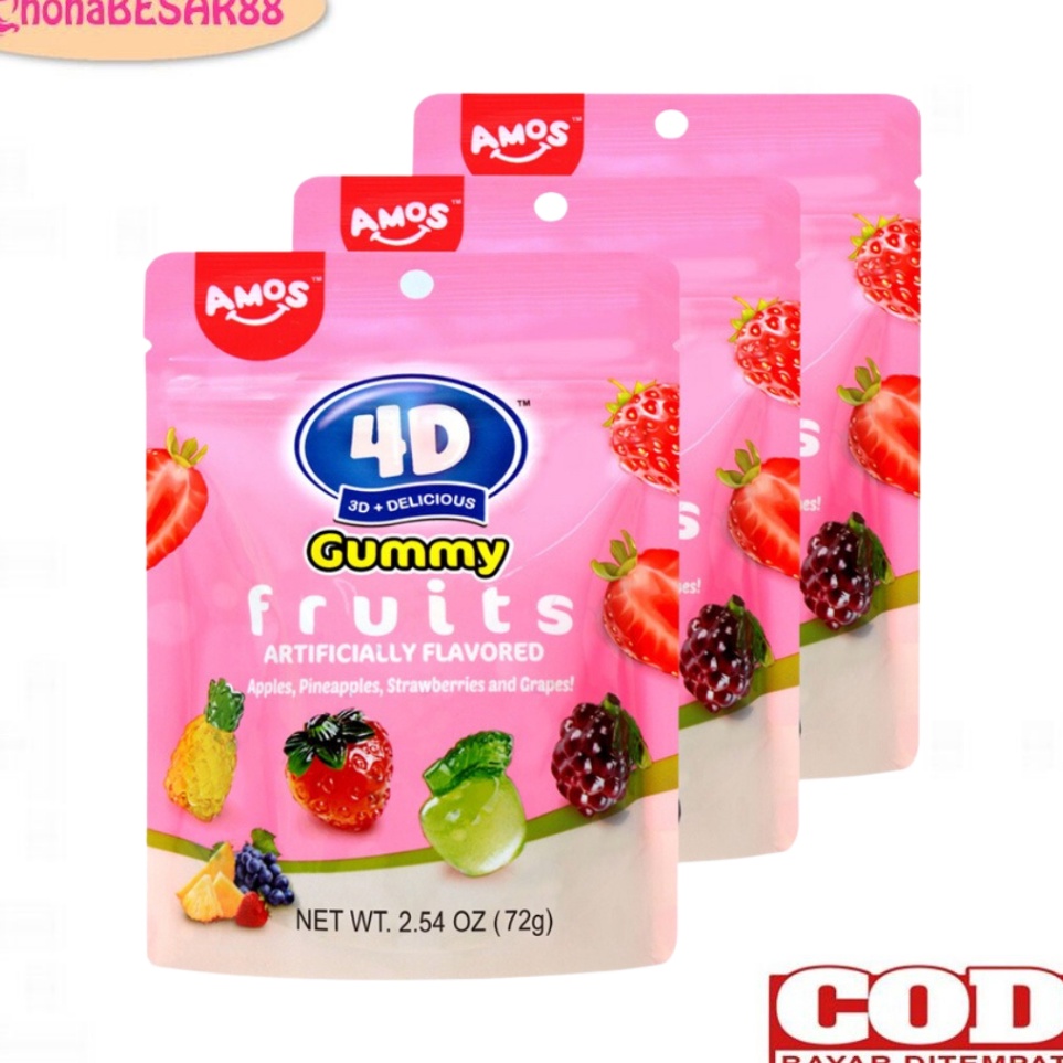 

Kirim Langsung Amos 4D Gummy Fruits 72gr / Permen Lunak / Permen Jelly Buah / Permen Bentuk Buah Best