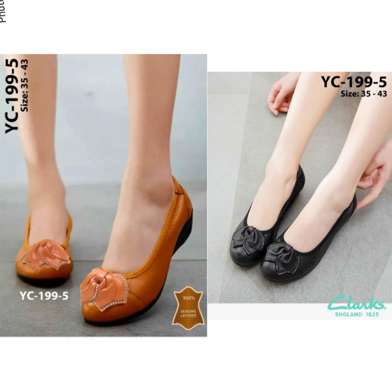 TERMURAH Sepatu Clarks YC-199-5 Leaf Flat / Clarks flat / Clark / sepatu kulit flat / clarks Leather