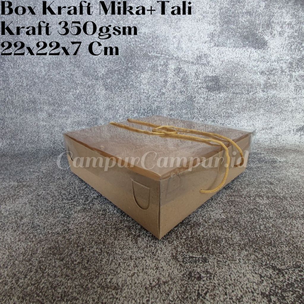 

Box Kraft Coklat Mika + Tali 22x22x7 Untuk Kotak Kue Tart Bolu Brownis Roll Cake Roti Hampers