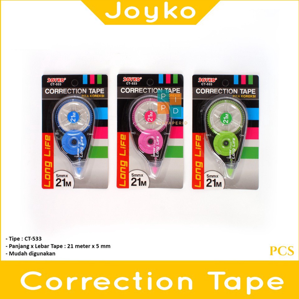 

Ready Stok JOYKO - Correction Tape CT-533 Tip-Ex Roll Long Life - Pcs ↑❂❉