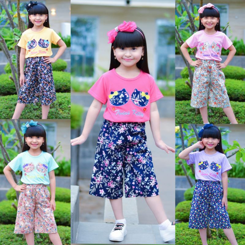 Set anak perempuan celana kulot terbaru 4-10tahun / One set anak perempuan