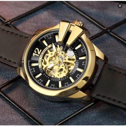 JAM TANGAN PRIA BELLEDA 9473 TALI KULIT MESIN AUTOMATIC ANTI AIR 3ATM