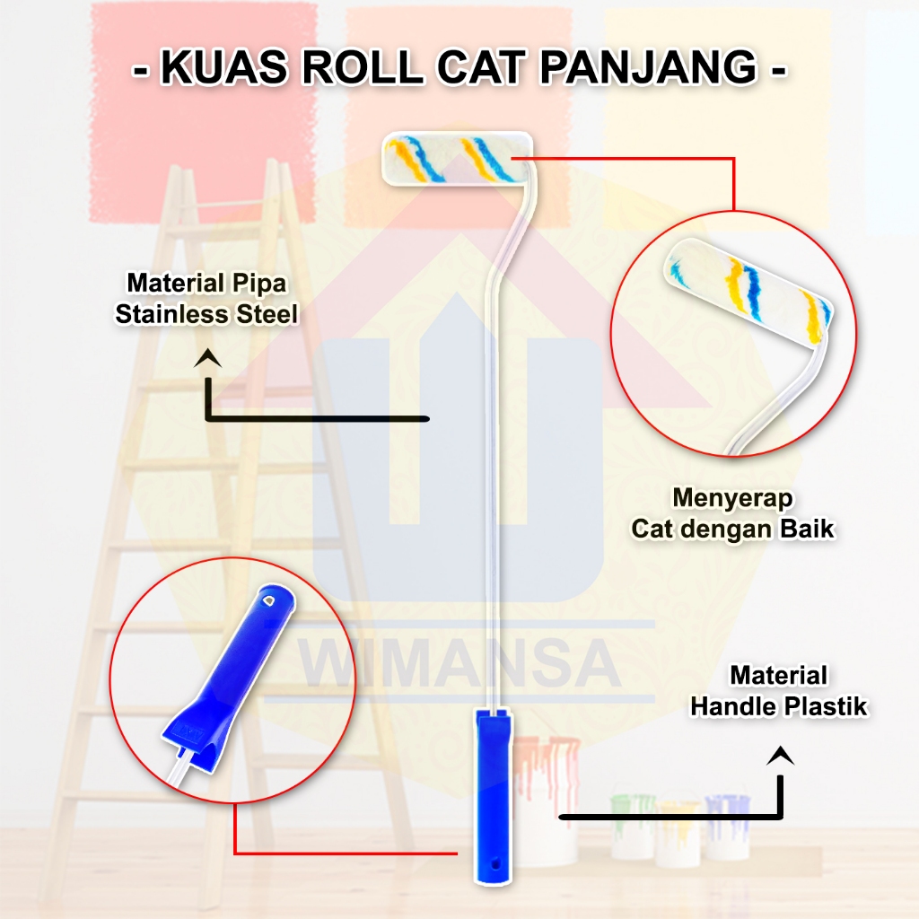 WMS - KUAS ROLL CAT PANJANG - KUAS ROLL KECIL - rollan cat - kuas tembok - kuas lengkap handle biru