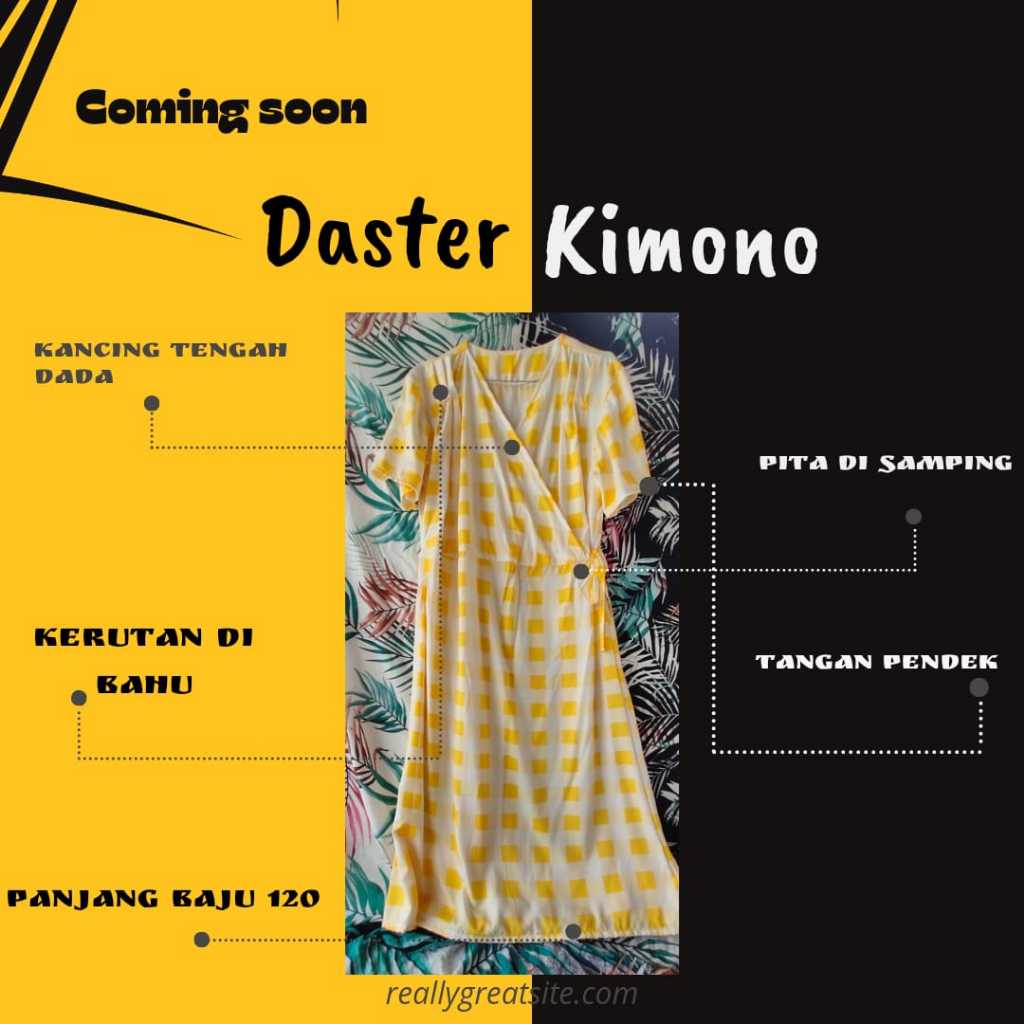 Daster Kimono slimpit_Daster Kimono corak kotak-kotak kuning putih