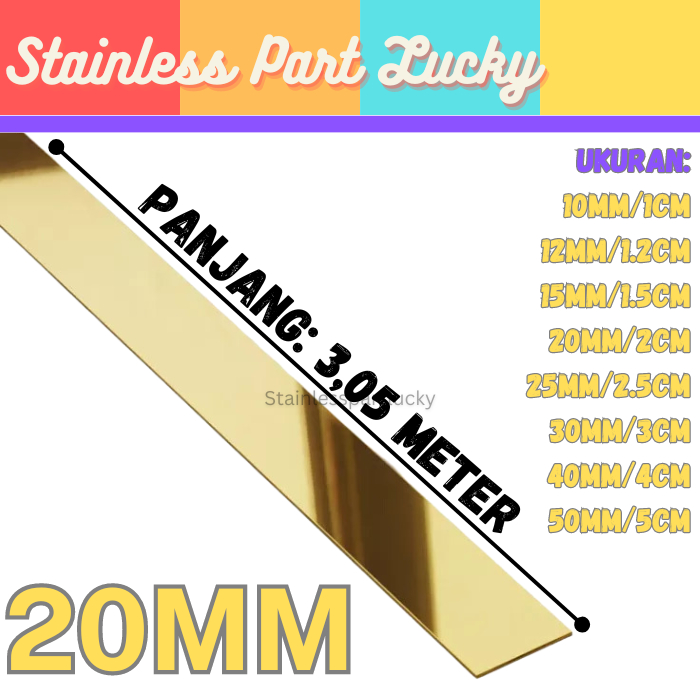 LIST PLAT STRIP MIRROR GOLD STAINLESS STEEL 201 20mm