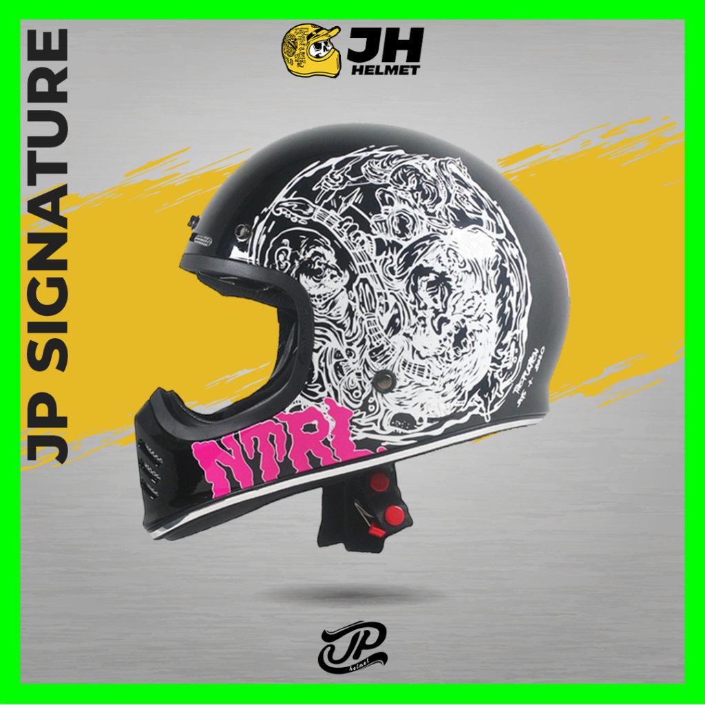 Helm JP Signature Motif Netral Black Glossy | Helm Cakil | Helm Retro | Helm Full Face | Jual Helm