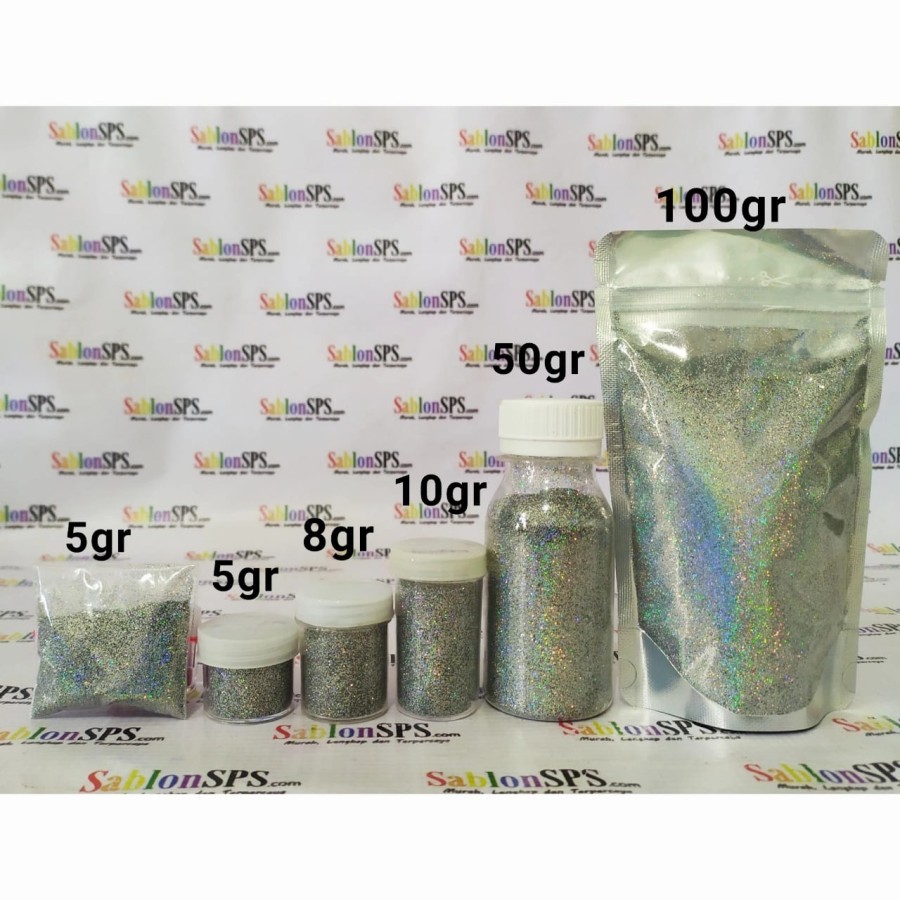 GLITER BUBUK KASAR SILVER HOLOGRAM GLITTER POWDER 100GR