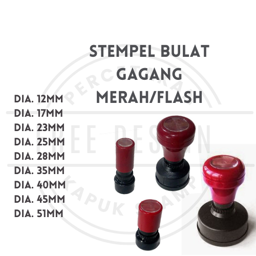 

Stempel bulat otomatis 2 warna, gagang merah/flash, custom design/free design