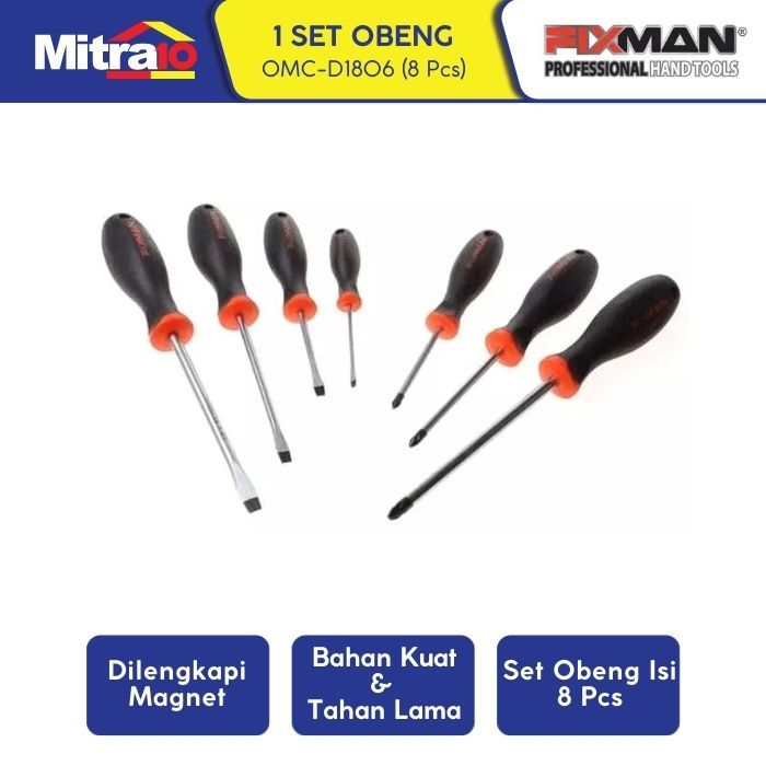 Fixman Omc-D1806 8-Pc Screwdriver Set Slotted Obeng