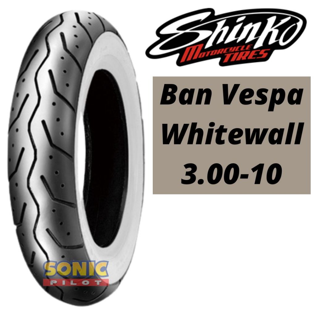 Ban Vespa White Wall Whitewall Shinko 3.00-10 PTS Small Frame / Minibike