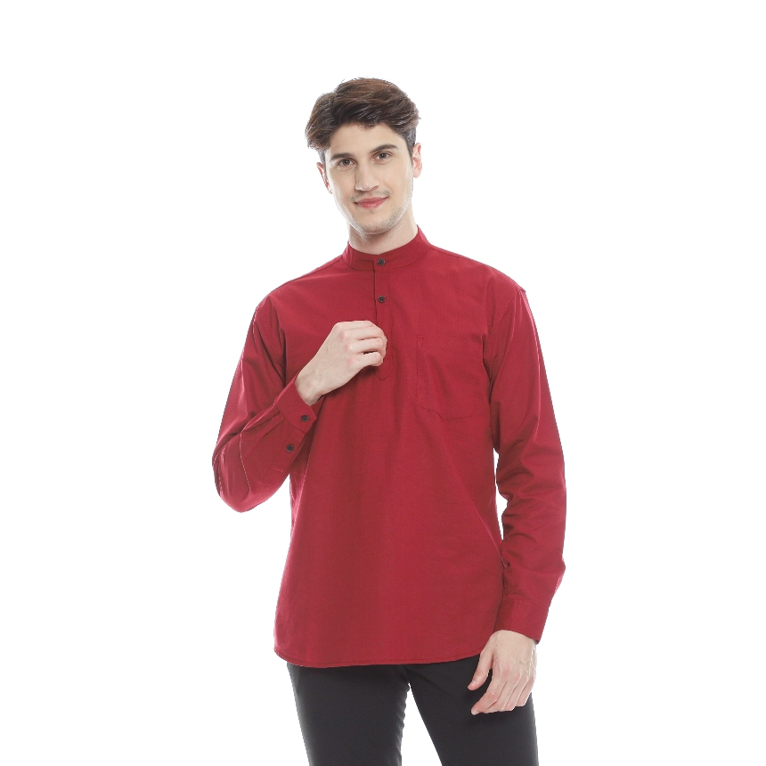 Kemeja Koko Maroon | Kemeja Koko Pria Lengan Panjang | Koko Pria Dewasa Slimfit
