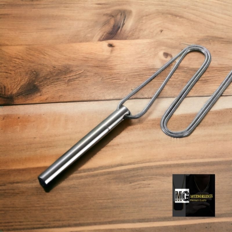 Kalung Titanium Liontin Bulat Tabung Silver Pria Wanita Antkarat korean Style