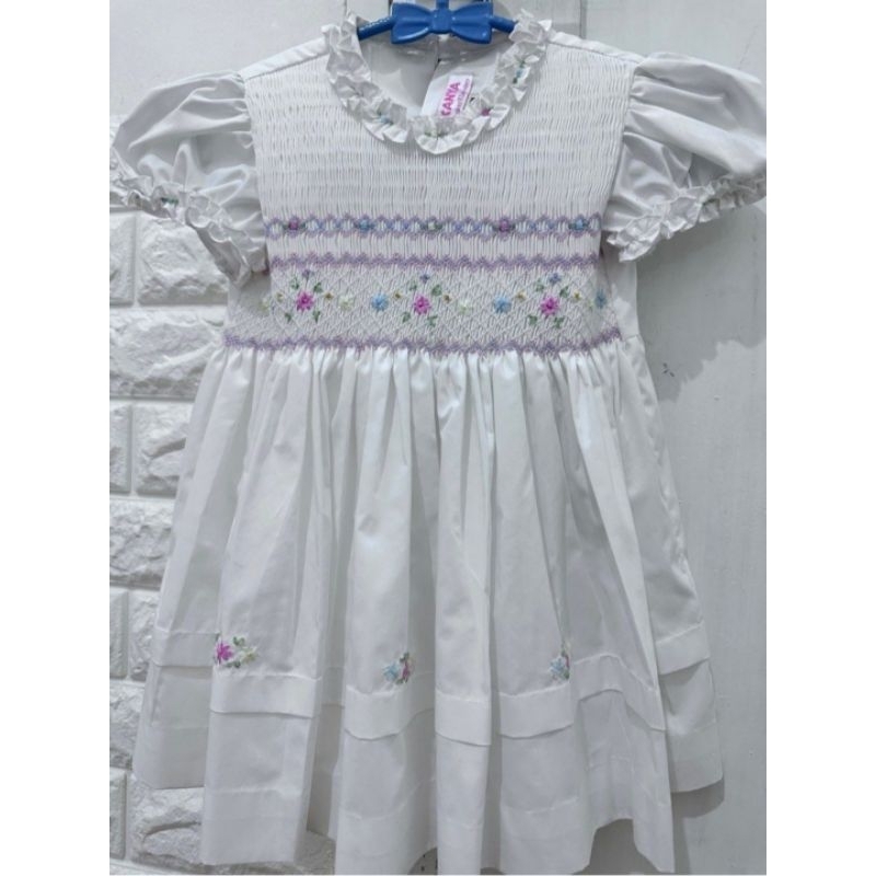 dress smock kanya smocked dress putih anak dress pesta anak