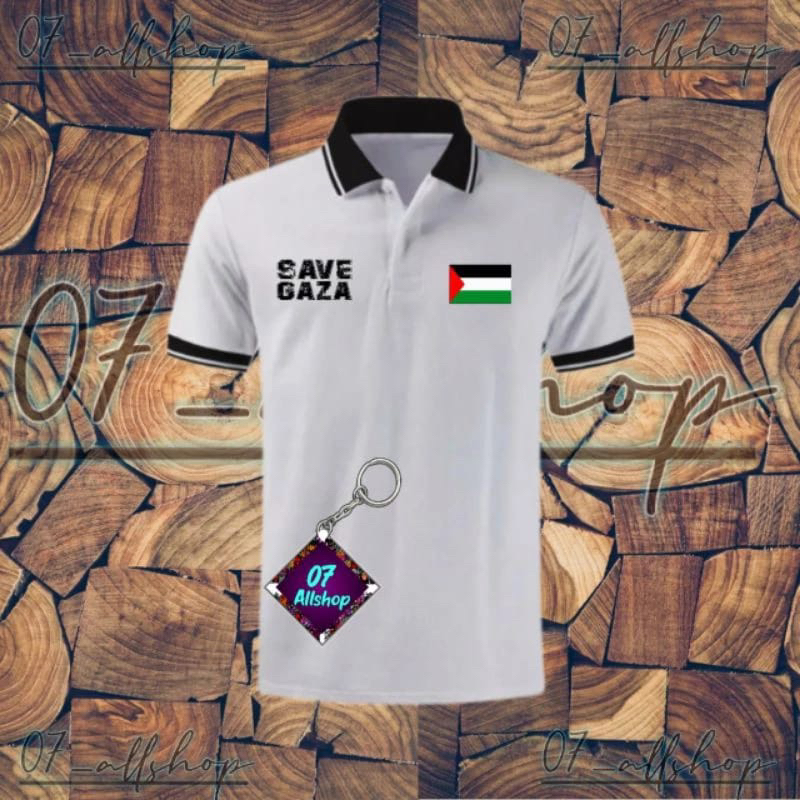 KAOS KERAH POLO/ POLOSHIRT SAVE GAZA PALESTINA TERBARU