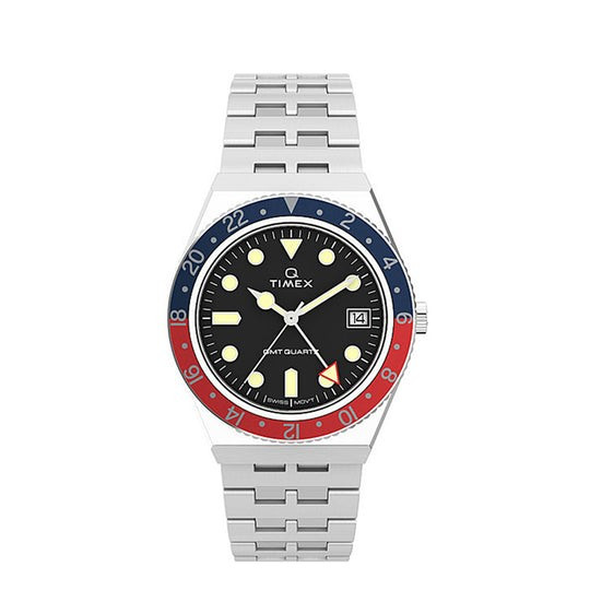 Timex TW2V38000 Q Diver GMT-Jam Tangan Pria-Steel Original Bergaransi