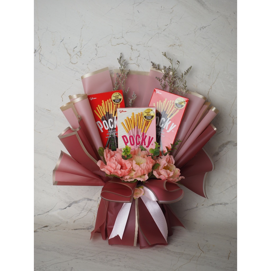 

Buket Bunga Cokelat Silver Queen Pocky Beng Beng