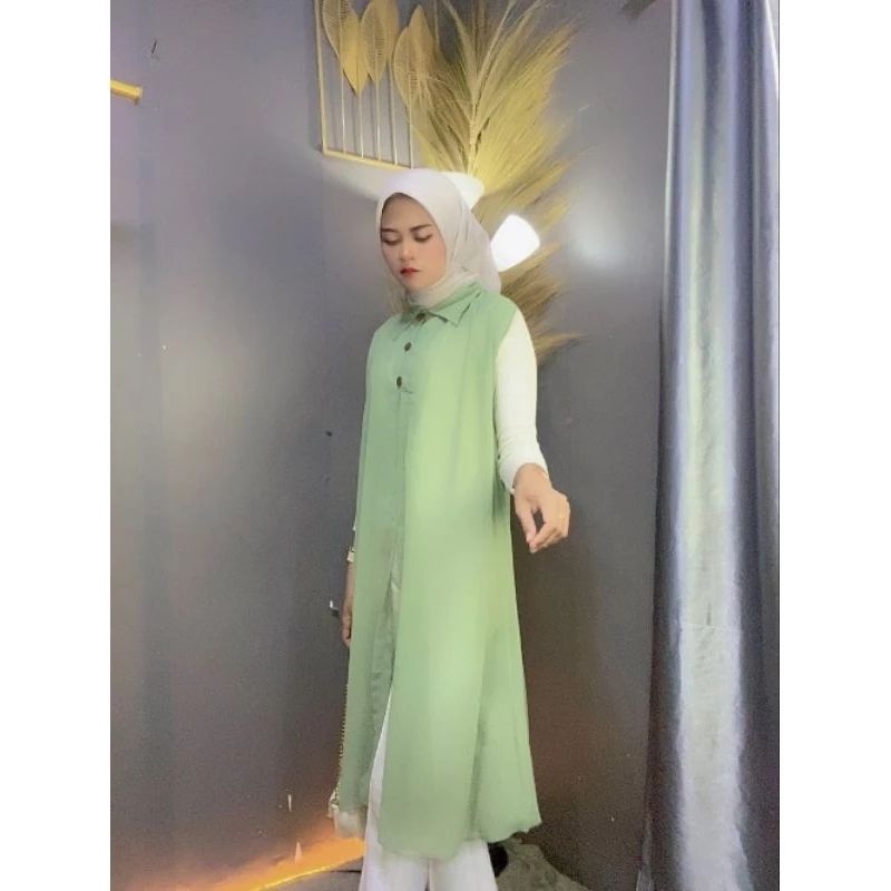 LONG TUNIK OUTER CARDIGAN SERUTY BABBY DOLL TANPA LENGAN JUMBO AZKA COLLECTION