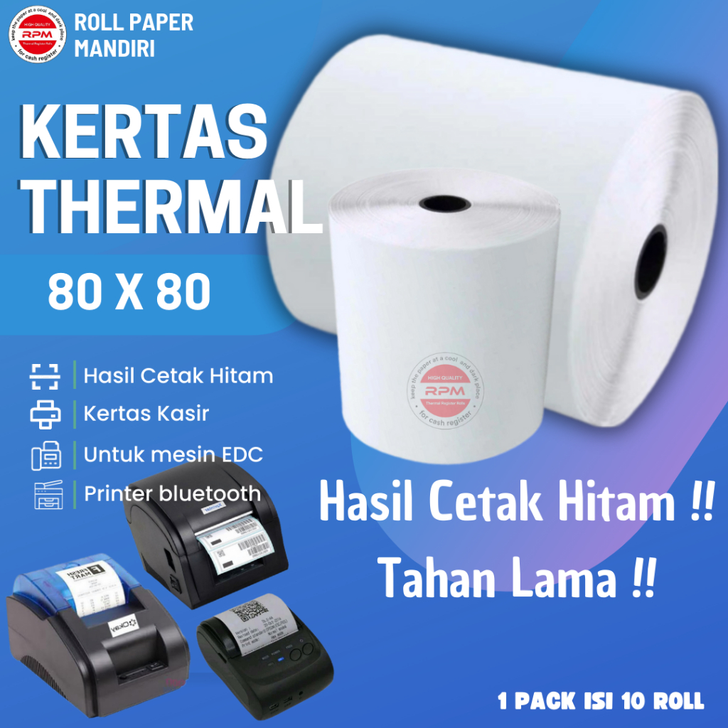 

KERTAS THERMAL ROLL / KERTAS KASIR 80X80/ KERTAS STRUK TERMAL PAPER ROLL