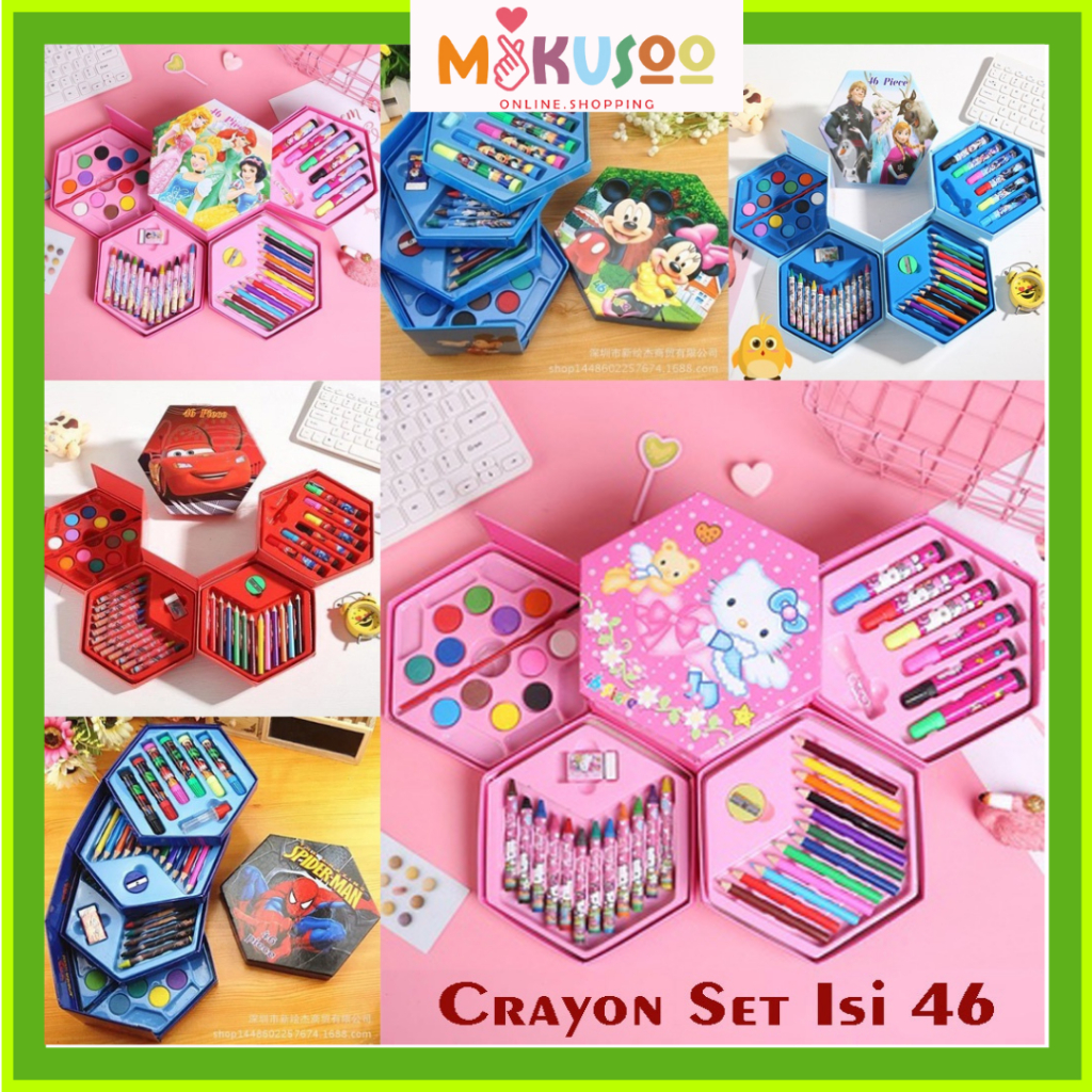 

Mikusoo Crayon Set Isi 46 Pensil Warna Alat Lukis Mewarnai Spidol Cat Air Kartun Anak