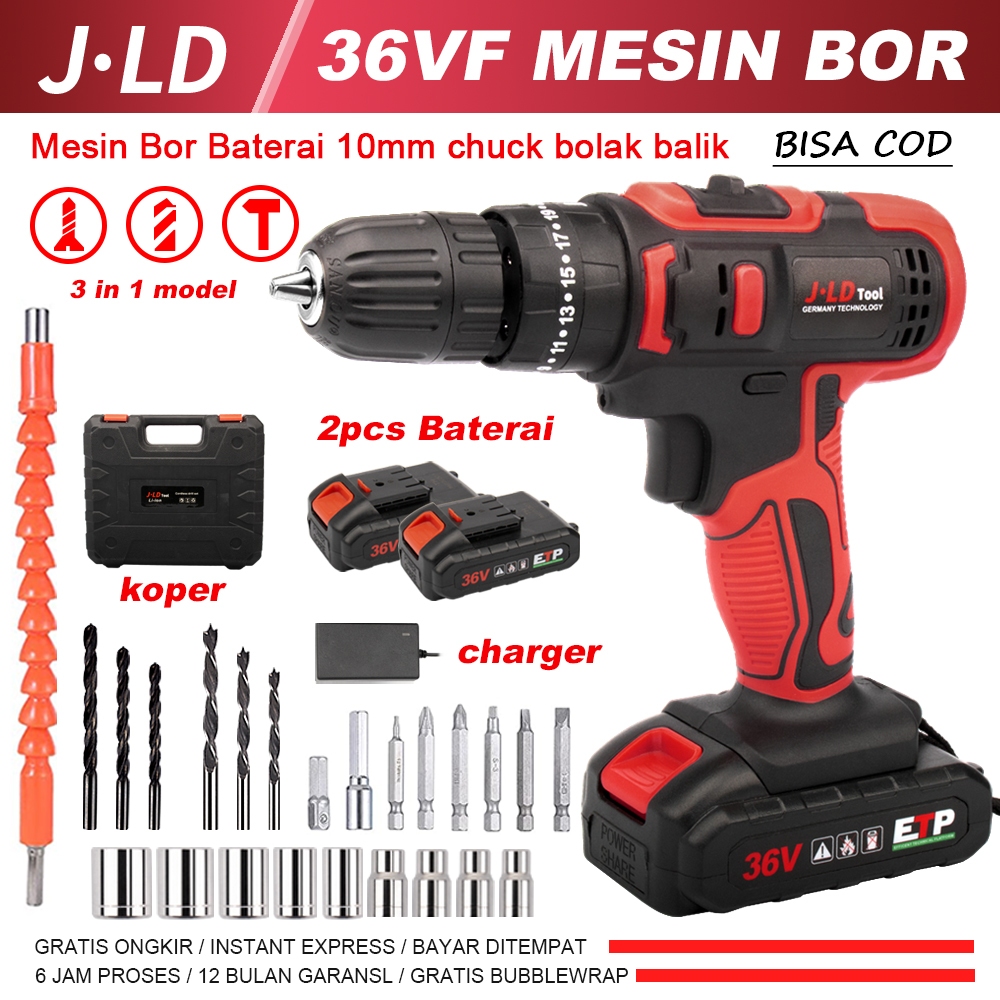 JLD 10MM mesin bor baterai cas komplit cordless bor listrik 1 set lengkap murah bor cordless impact 