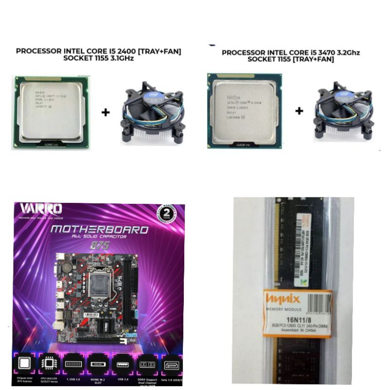 PAKET PROCESSOR INTEL CORE i5 LGA 1155 + MOTHERBOARD VARRO H61 + RAM