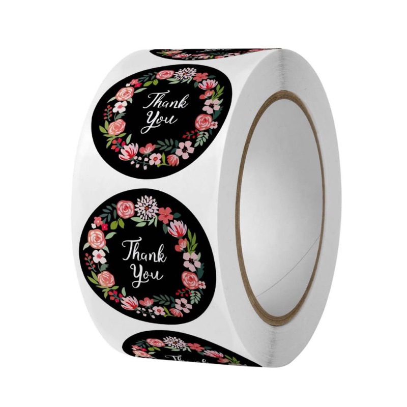 

E6 sticker thank you glossy black flower crown