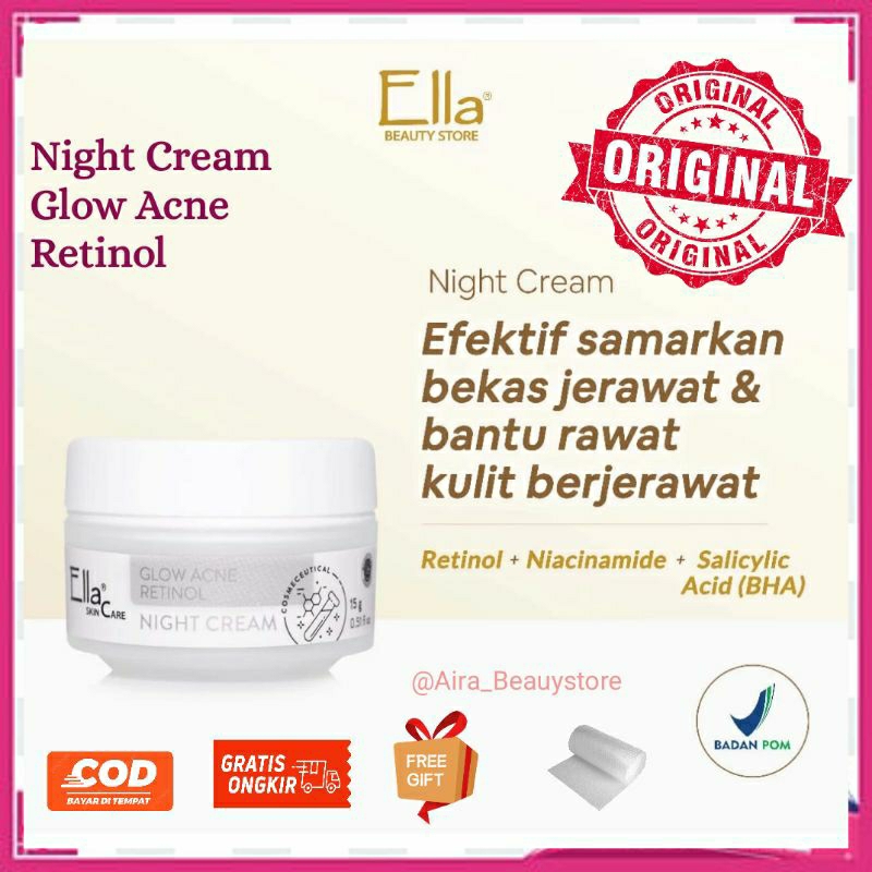 Glow Acne Retinol Night Cream Krim malam Acne Ella skincare