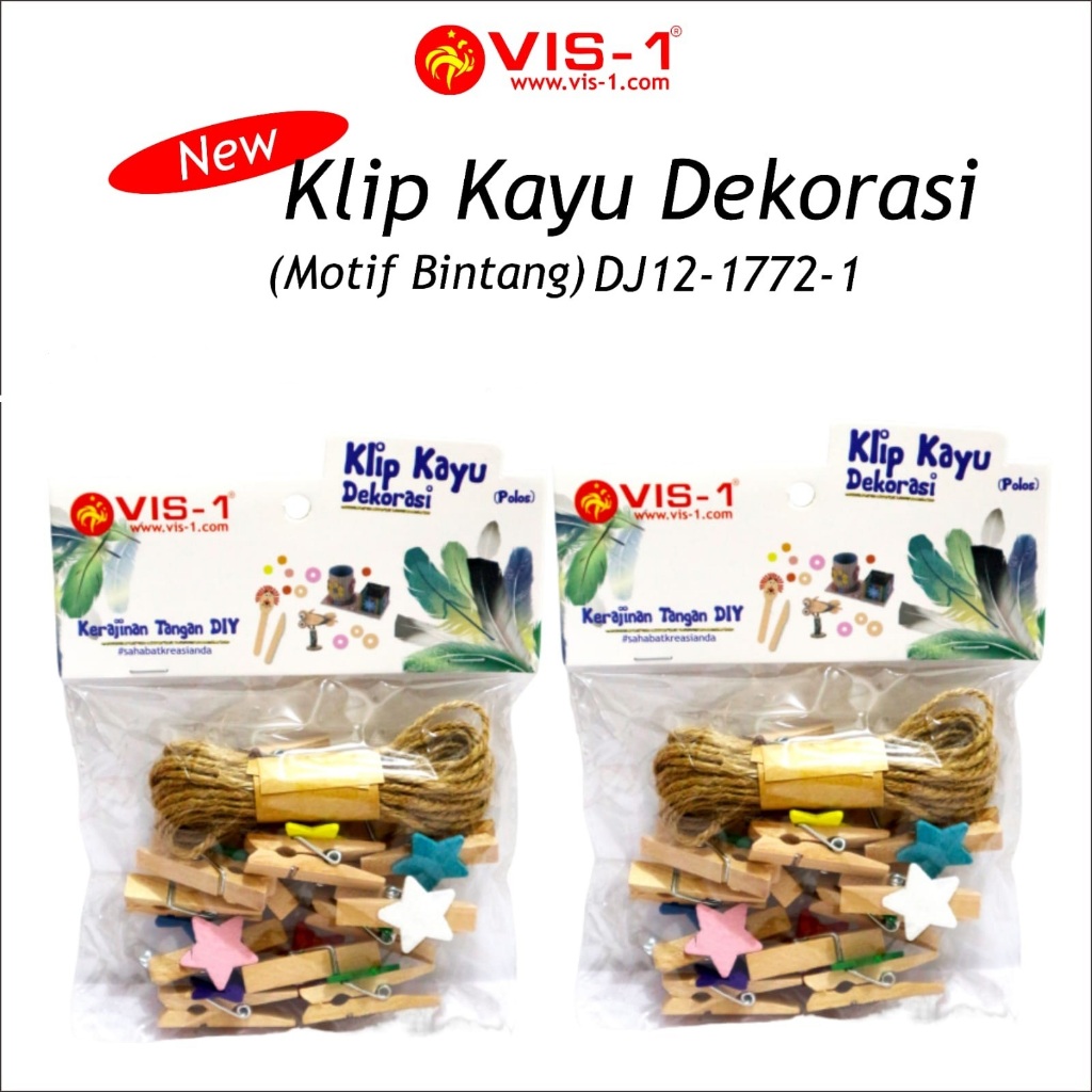 Klip Kayu VIS-1 Motif / Penjepit Foto / Wooden Klip / Klip Jepit / Klip Foto