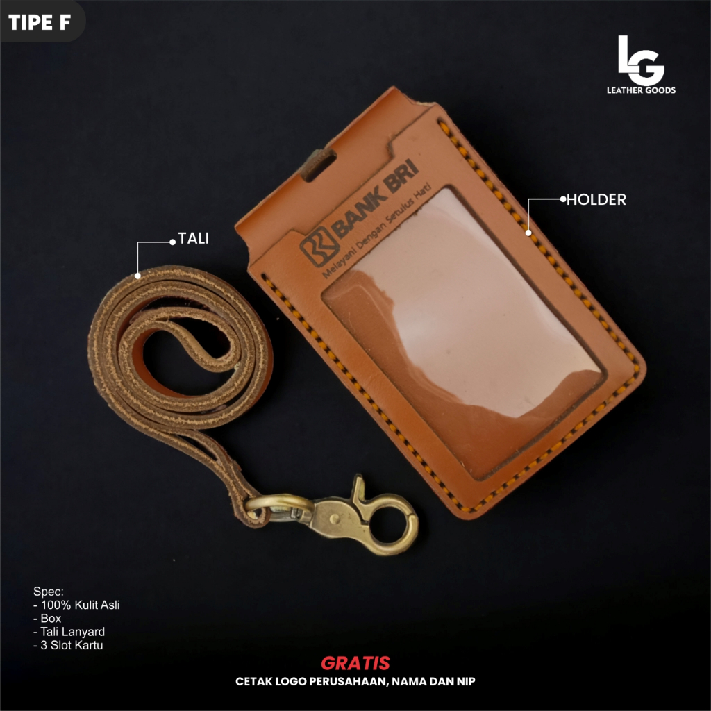 

ID Card Holder Lanyard Kulit Custom Nama Logo - Type F