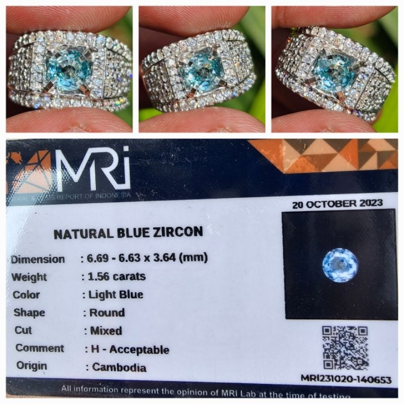 Natural Blue Zircon Top Luster Memo 1.56 crt