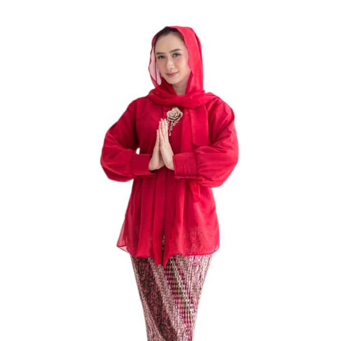 harga promo atasan kebaya betawi / kebaya tradisional betawi / kebaya none betawi modern warna merah