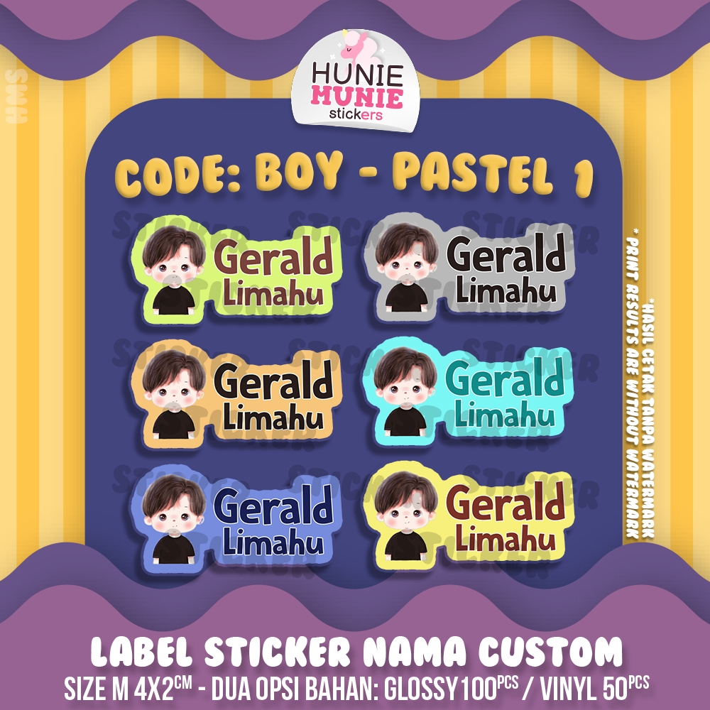 

Sticker Label Nama Custom - Pastel Boy & Girl Cute (100pcs) Name Stiker