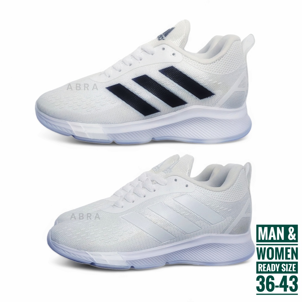ABRA Sepatu Wanita Pria Full White Putih Polos Sneakers Casual Sporty Adidas Zoom Boost Olahraga Lar