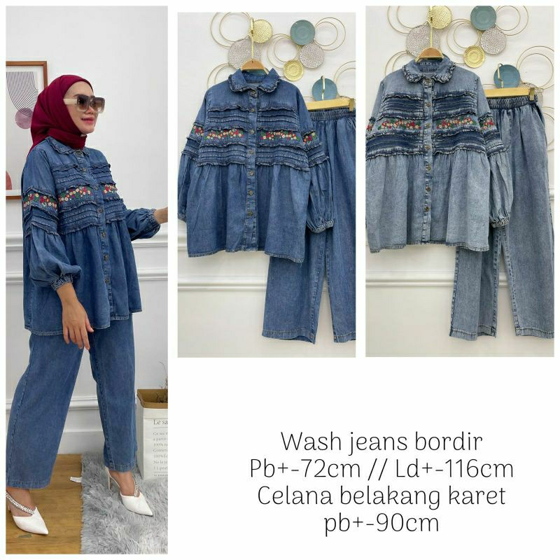 Naomi Jeans Set, SETELAN/ONESET JEANS WANITA CANTIK MODIS FIT XXL LD 116 BAHAN JEANS WASH IMPORT MIX