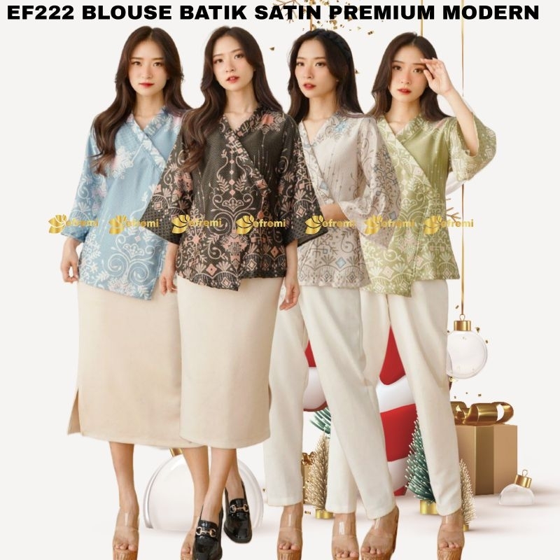 ATASAN BAJU BLOUSE BATIK WANITA SATIN PRINT PREMIUM MODERN /ATASAN BLOUSE KANTOR  BATIK SEMI SUTERA 