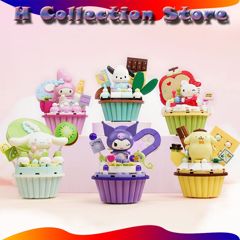 Keeppley Toys Sanrio Cupcake Hello Kitty My Melody Kuromi Cinnamaroll Mainan Block Balok susun Block Bricks DIY