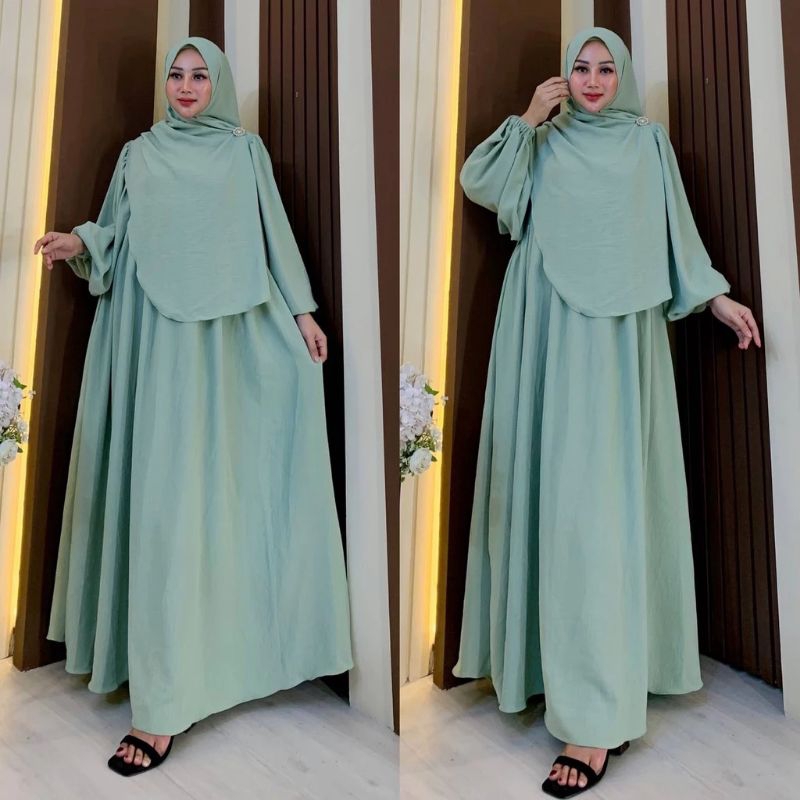 gamis polos syar'i crinkle airflow FREE hijab