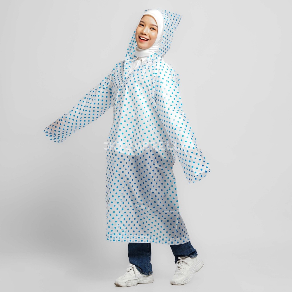 Jas Hujan Plastik Dewasa Motif Terusan Polkadot 851 / 856 Jas Hujan Jumbo Transparan Raincoat Terbai