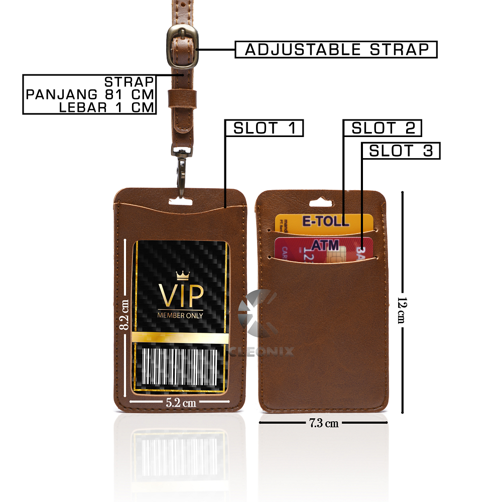 

ID Card Ershi Holder - Name Tag Holder Memiliki 3 Slot Kartu Bahan PU Leather Premium Tersedia 2 Warna Coklat dan Hitam