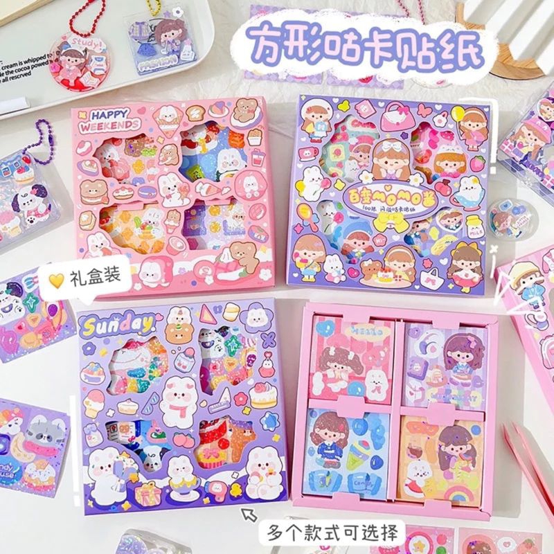 100 Lembar Sticker MOMO glitter Collection Waterproof / Sticker Aesthetic Untuk Srcapbook Deco Polar