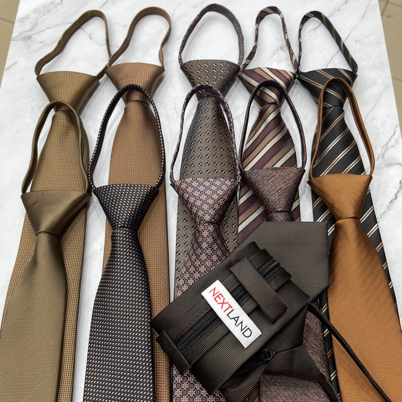 NEXTLAND - DASI INSTAN 50cm x 7,5cm Dasi pria Luxury brown coklat bronies gold dasi pria berkwalitas