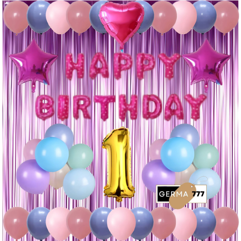 Set Dekor Pesta Ulang Tahun Balon Happy Birthday Perlengkapan Dekorasi  UltahTirai Pink