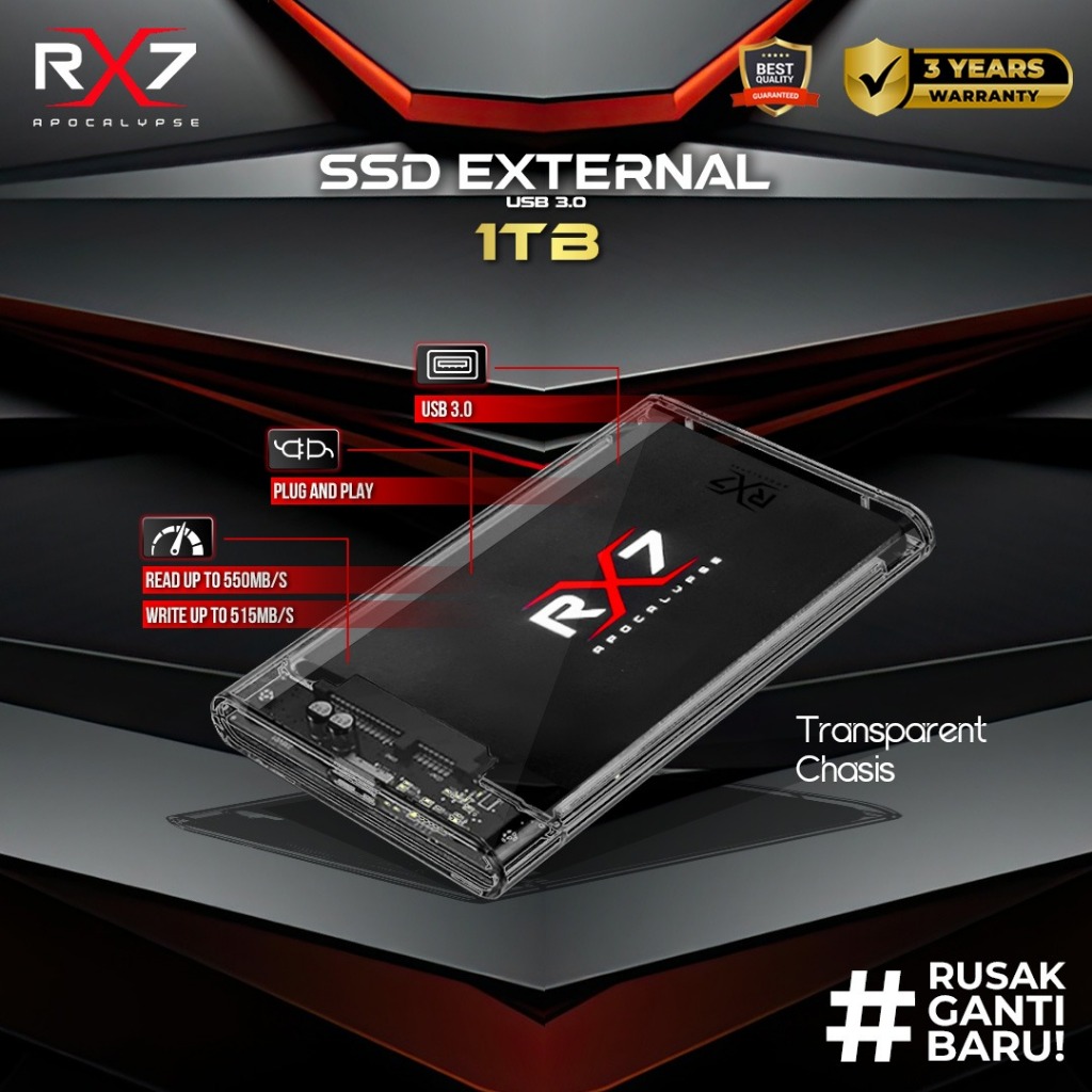 SSD EXTERNAL / PORTABLE / ENCLOSURE 1TB RX7 USB 3.0 RESMI