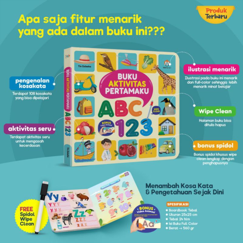 buku aktivitas pertamaku abc 123 wipeclean boardbook anak tk paud