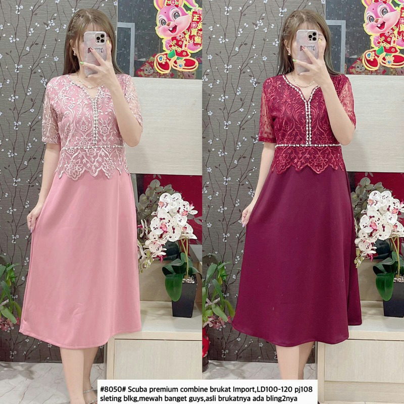dress scuba import kombinasi tile premium natal imlek 8050
