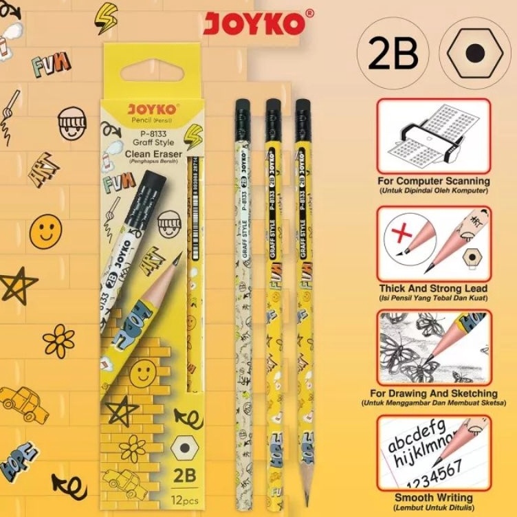 

Baru (PERLUSIN) Pencil Pensil Joyko P-8133 2B 1 Box 12 Pcs Graff Style Murah Banget