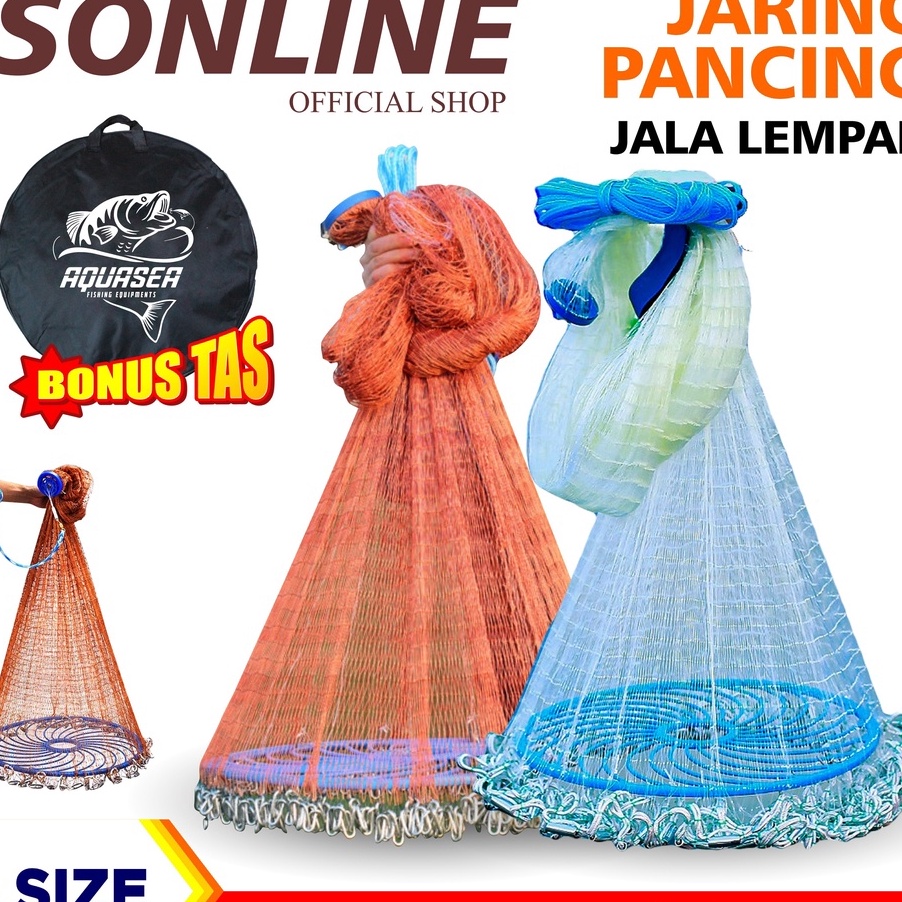 ✵Grosir..✵ SONLINE  Jala Lempar Penangkap Ikan Udang 4 Model Panjang 10m dengan Piring Bulat Terbaru