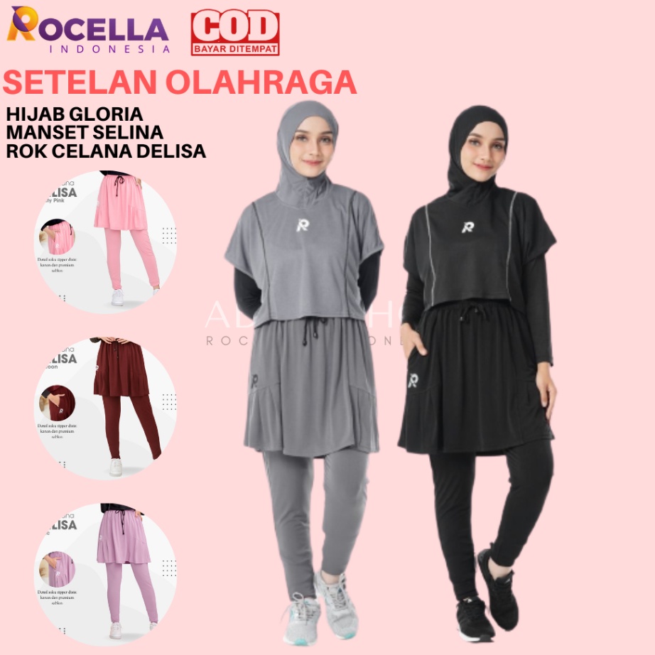 Kirim Langsung Setelan Olahraga Hijab Gloria dan Rok Celana Delisa Rocella Rok Celana Olahraga Pakai