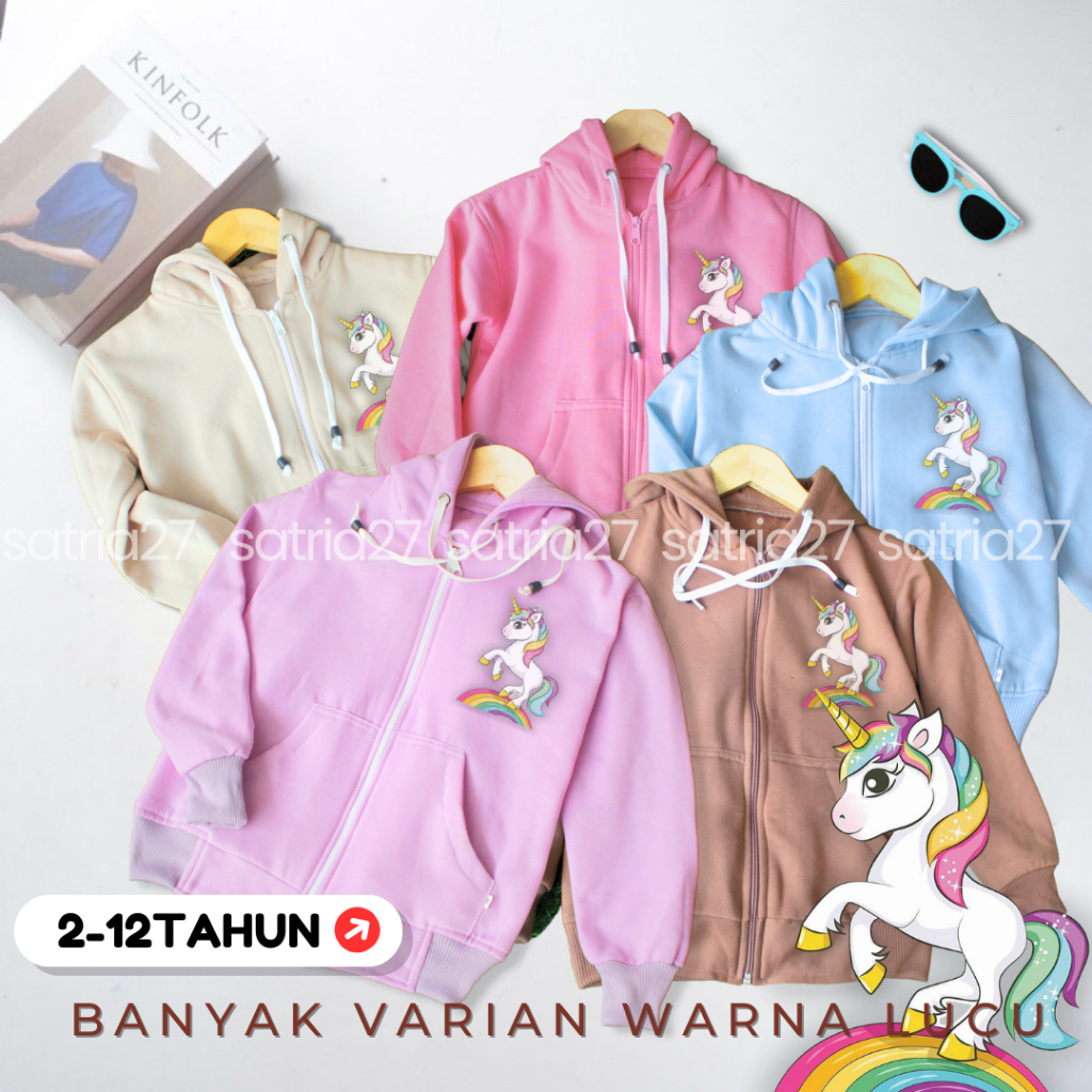 Jaket Anak Perempuan UNICORN Model Zipper Umur 2 3 4 5 6 7 8 9 10 11 12 Tahun/Sweater Hoodie Anak Ce